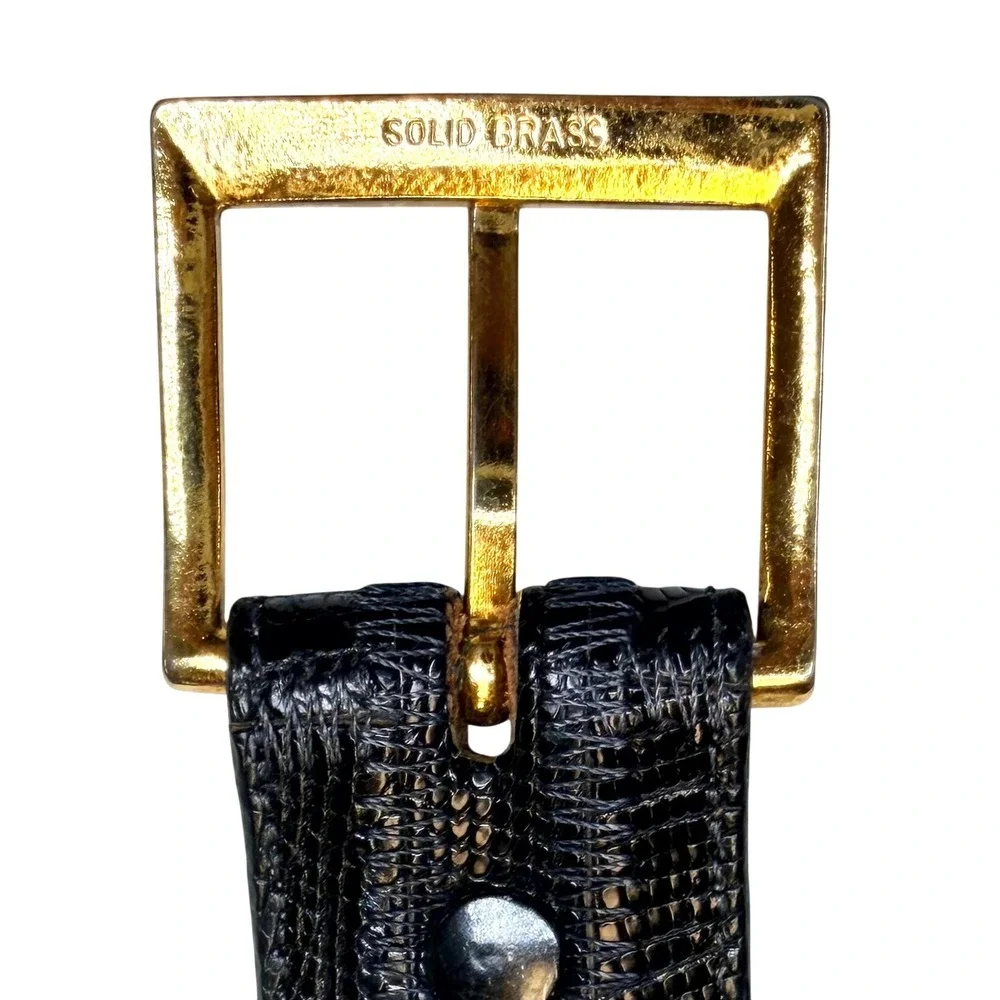 Tony Lama Genuine Lizard Skin Belt Men 36 Black Exotic Leather Brass Buckle USA